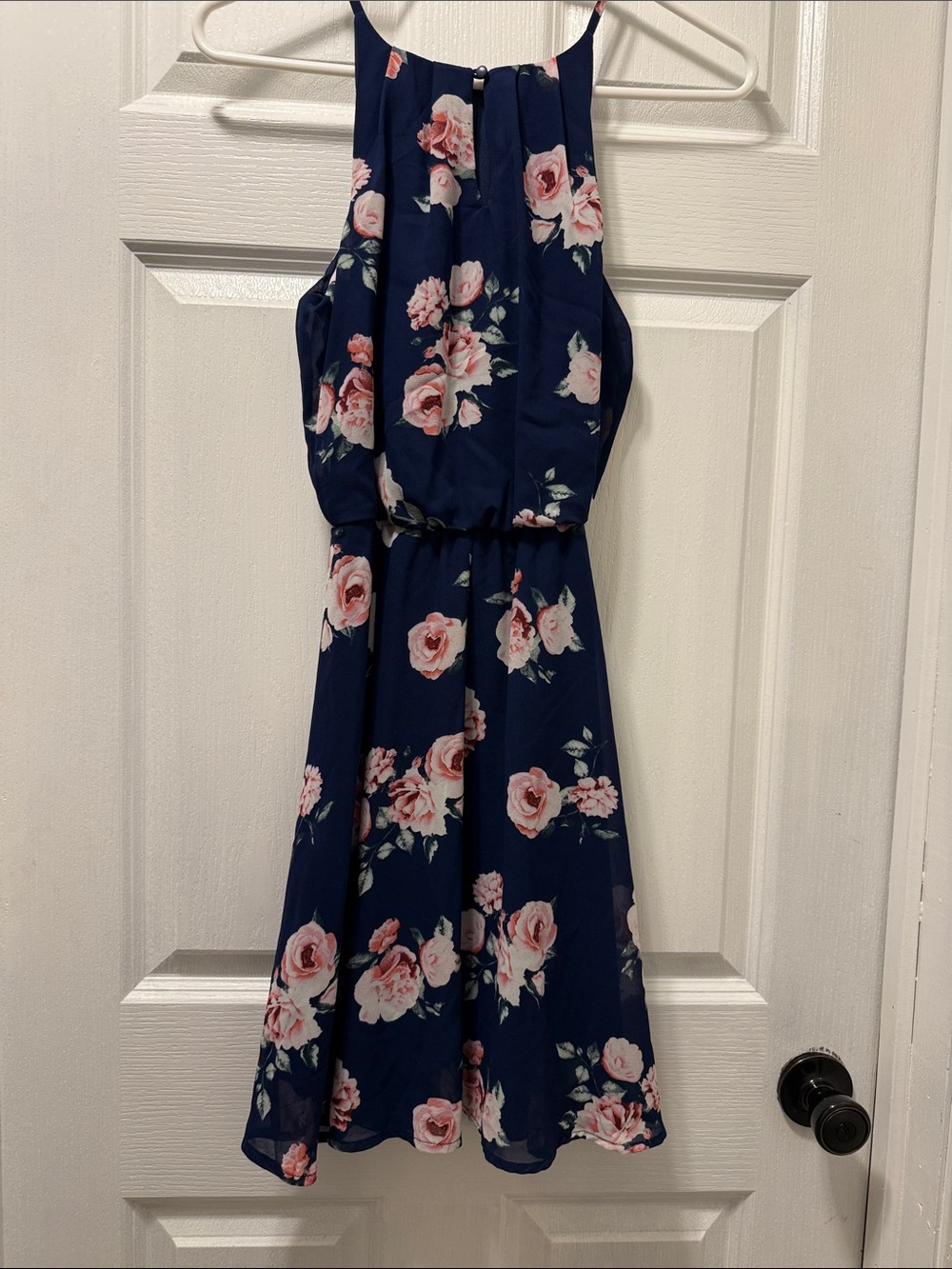 Blue Rain Navy Floral Midi Dress with Pink Rose Print - Picture 3 of 5